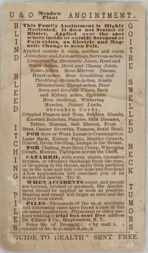 Dr Kilmer's U&O Meadow Plant Anointment adv. card 1880s