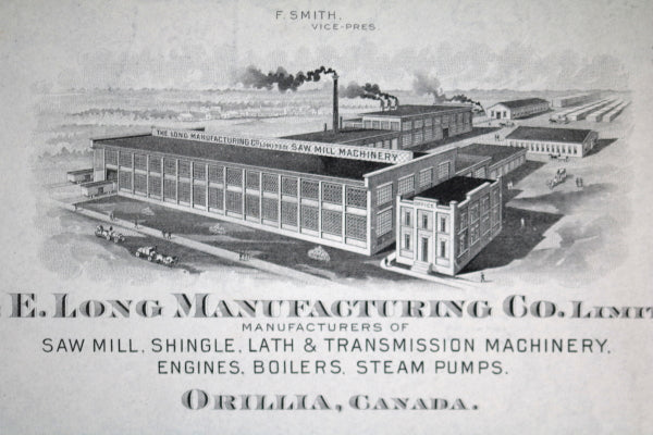 E. Long Manufacturing, Orillia Ontario, sheet with company letterhead
