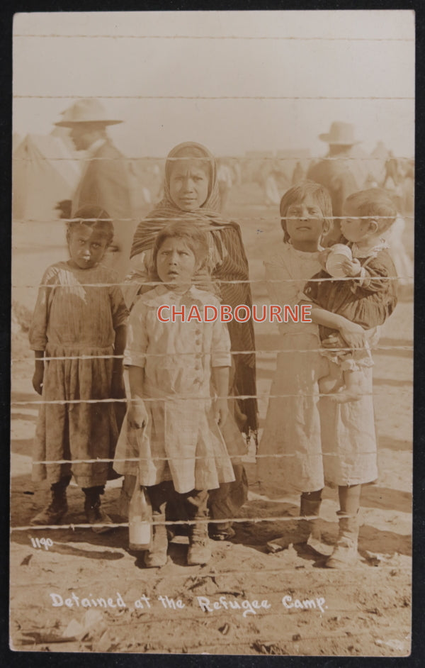 Early 1900s 3 photo postcards Pancho Villa, refugee camp, women horses