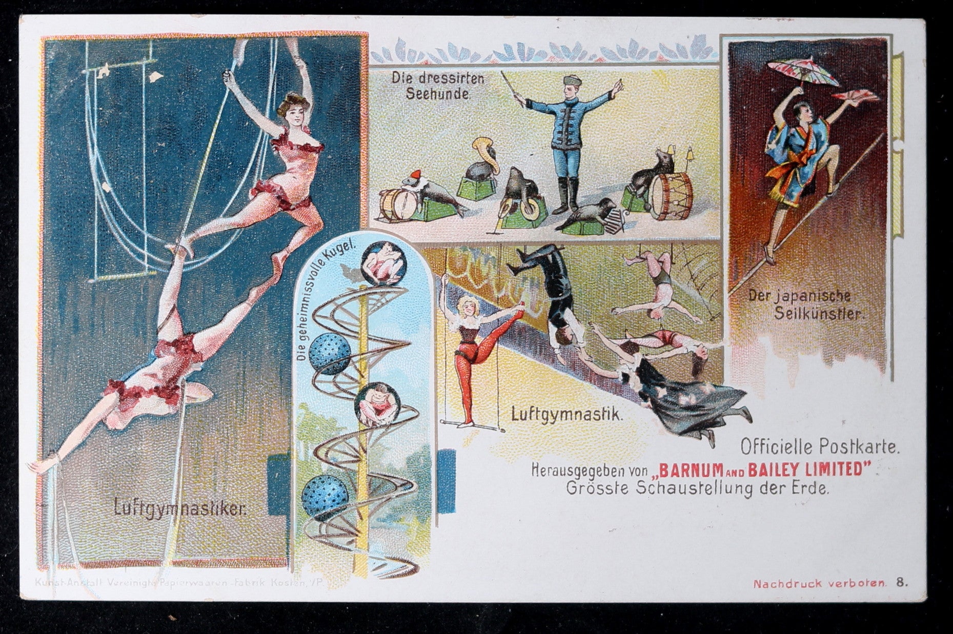 Early 1900s Barnum and Bailey trapeze postcard (German) #1