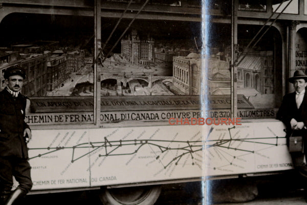 Early 1900s France photo of truck advertising CN Rail tours to Canada
