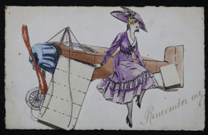 Early 1920s postcard of plane with flip-out wings