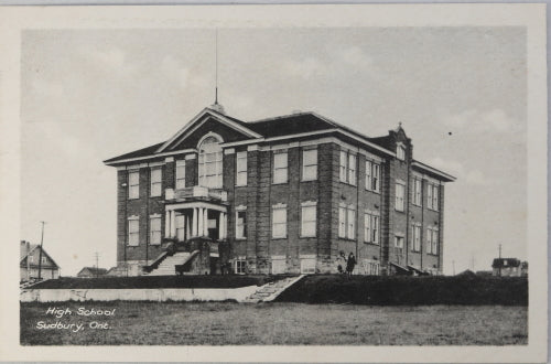 Early photo postcard of Sudbury Ontario High School
