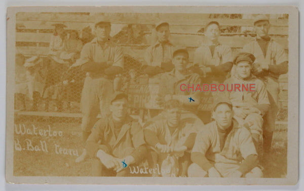Early photo postcard of Waterloo Quebec baseball team c. 1910