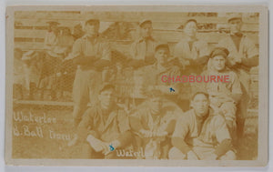 Early photo postcard of Waterloo Quebec baseball team c. 1910