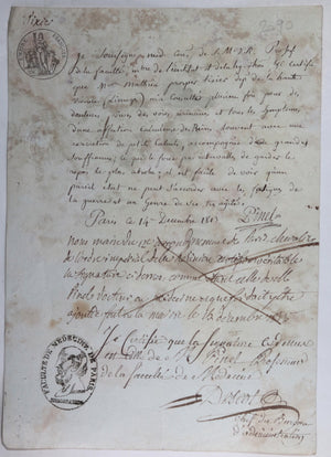 Empire Paris lot de 4 documents, Faculté de Médicine 1812-1816