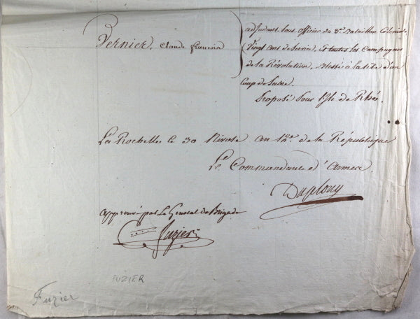 Empire lettre sur portiers Charante-Inférieure, Général Fuzier 1804