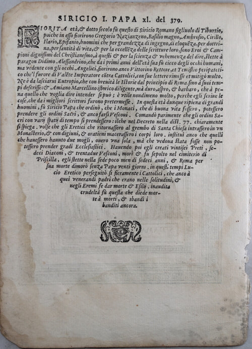 Engraving of Pope Damaso Primo by de'Cavalieri 1587