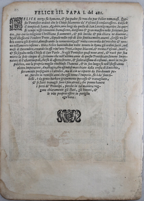 Engraving of Pope Simplicio Primo by de'Cavalieri 1587