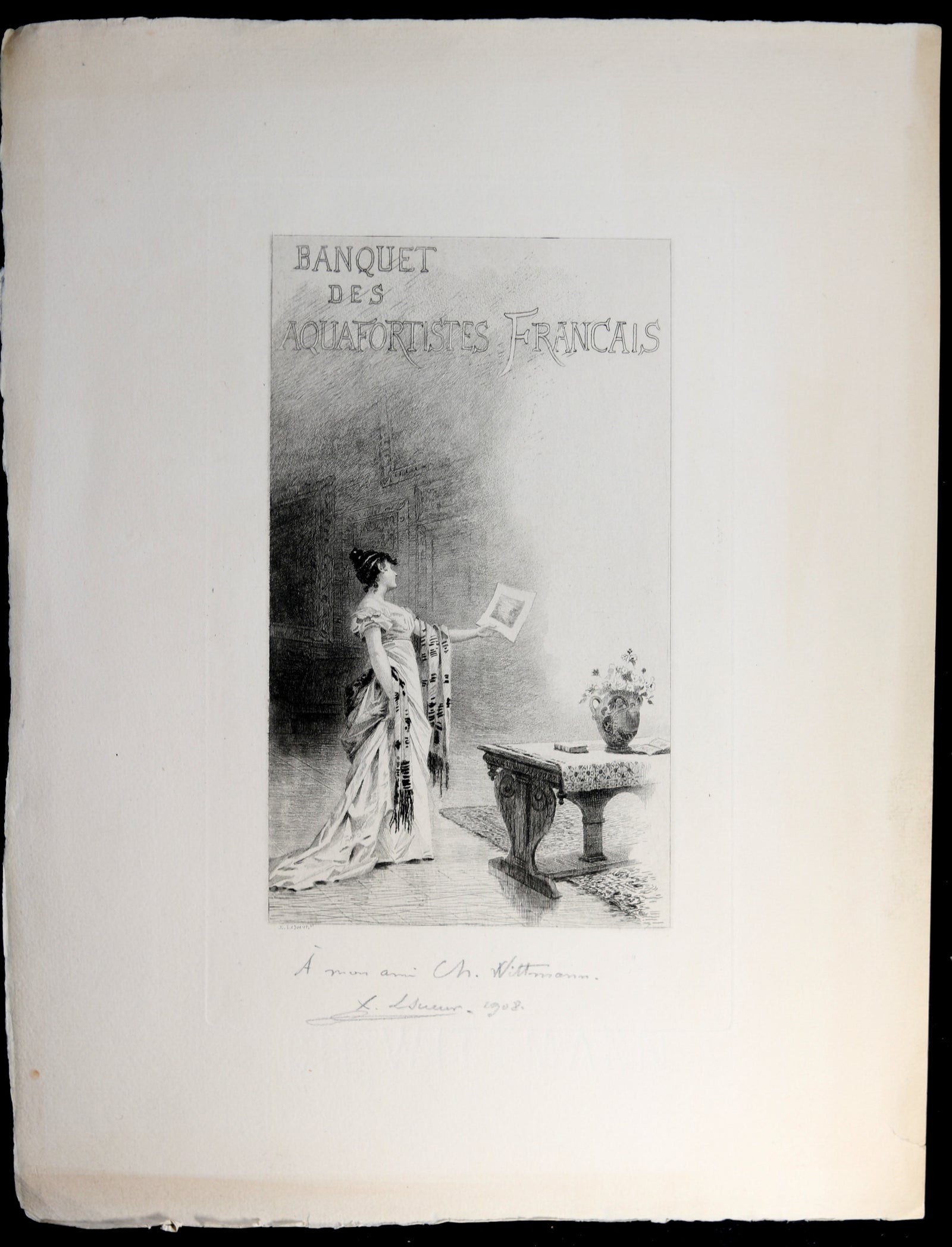 Estampe dédicacé ‘Banquet des aquafortistes Français' Le Sueur 1908