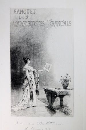 Estampe dédicacé ‘Banquet des aquafortistes Français' Le Sueur 1908