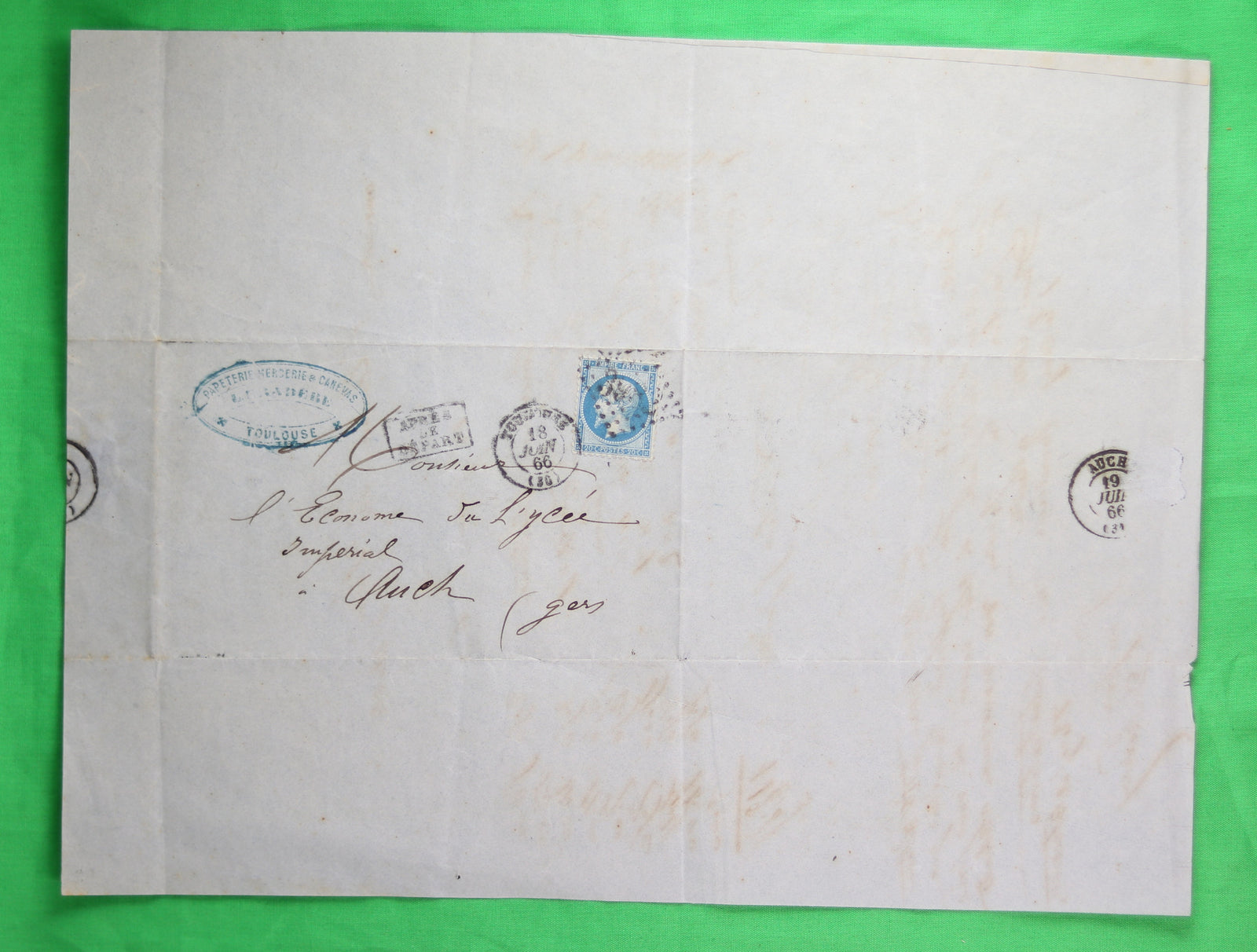 Facture de Pradère Aîné - Papeterie à Toulouse (1866)