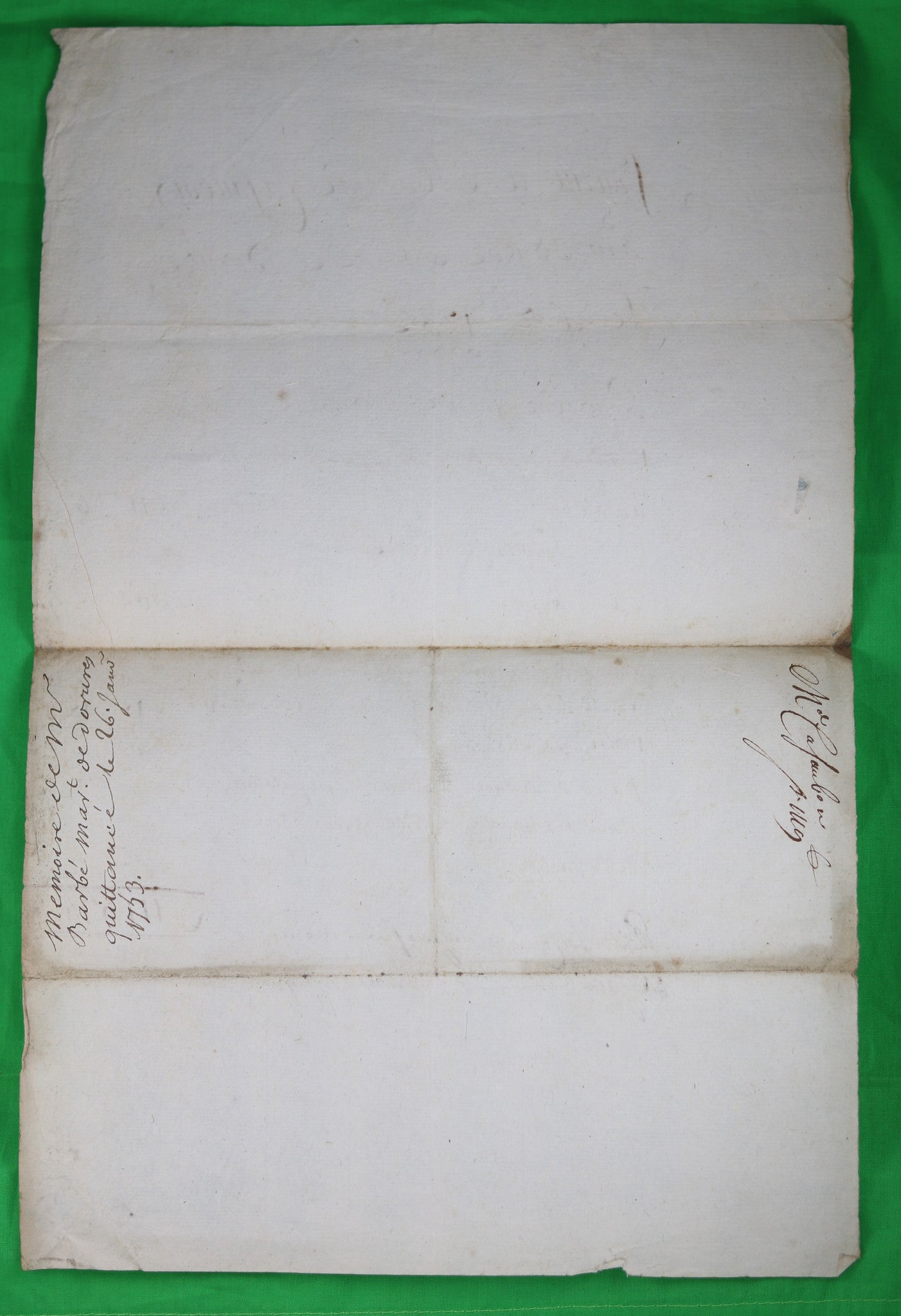 Facture de marchand de dorure Barbé, Paris 1752