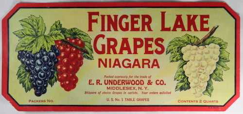 Finger Lakes N.Y. Grapes fruit crate label