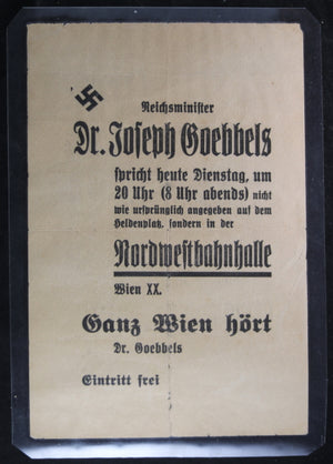 Flyer for speech by Dr. Goebbels at NW Train Station Vienna
