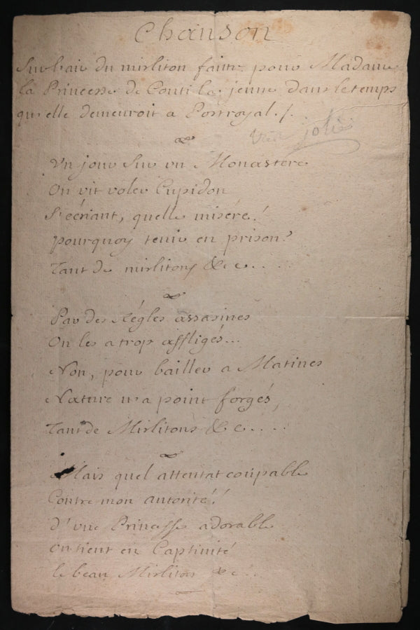 France 1723  mots d'une chanson sur mirlitons, à Fécamp