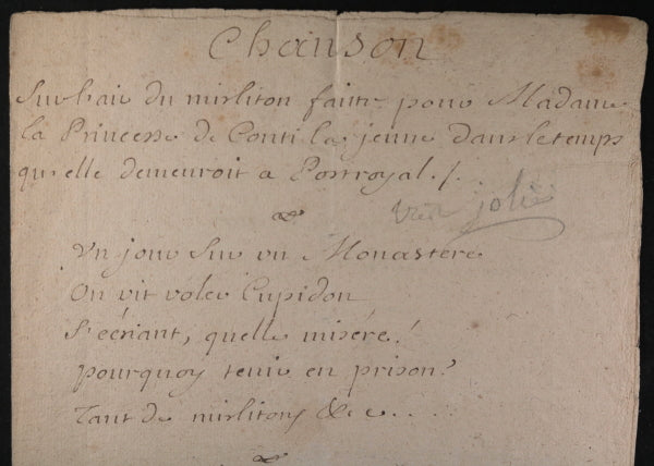 France 1723  mots d'une chanson sur mirlitons, à Fécamp