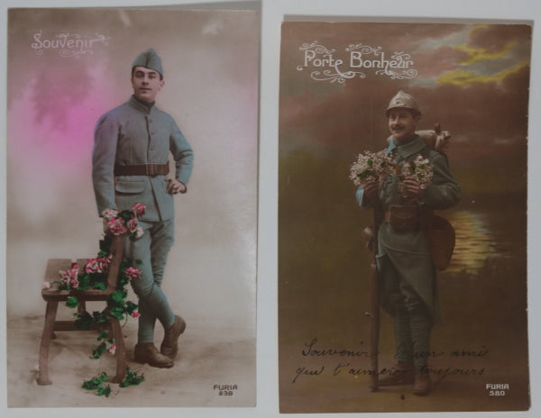 France 1916-1923,  lot de six (6) cartes postales militaires patriotiques