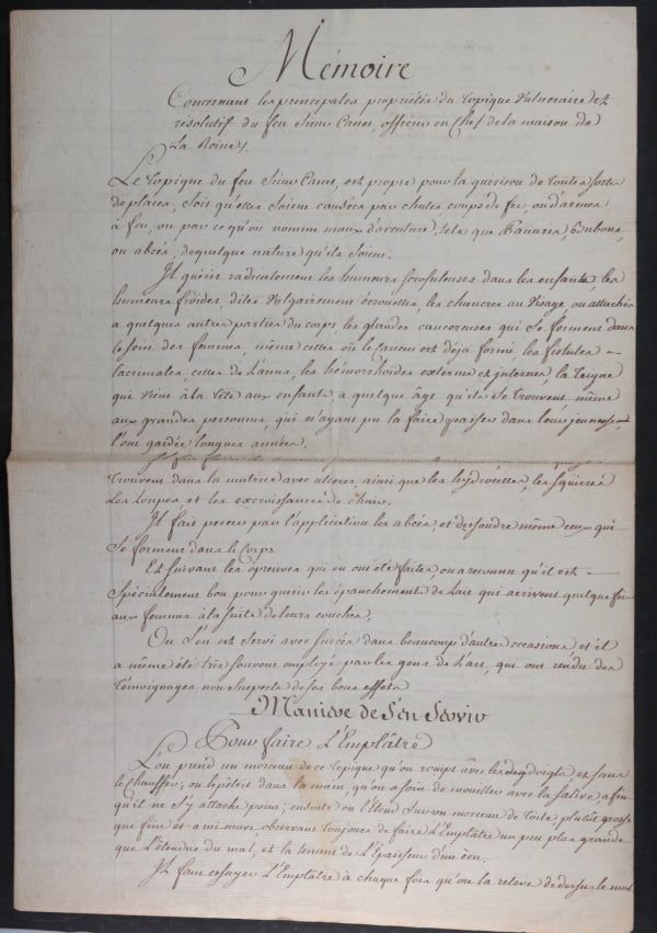 France XVIIIe mémoire sur topique vulnéraire Canet officier maison de la Reine