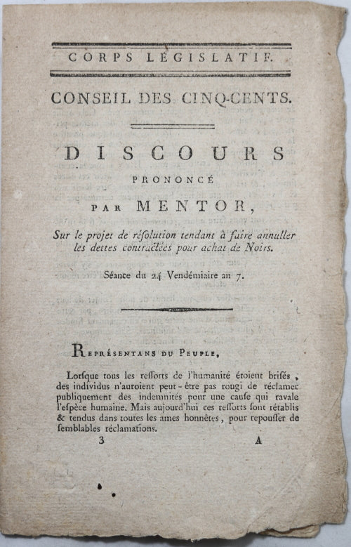 France 1798 discours anti-esclavage par député noir au Conseil des 500 