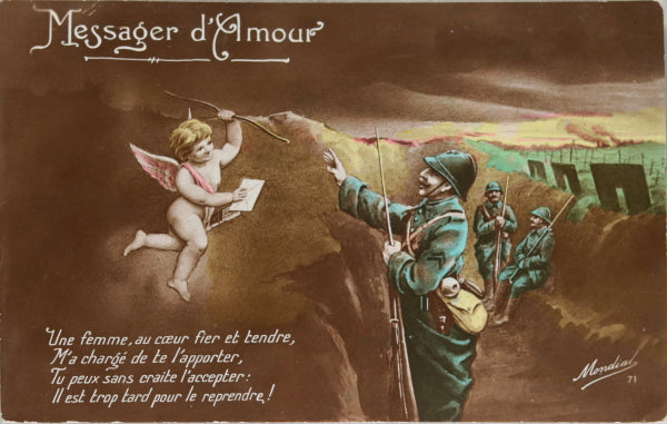 France Guerre 14-18 carte postale patriotique ‘Messager d’Amour’