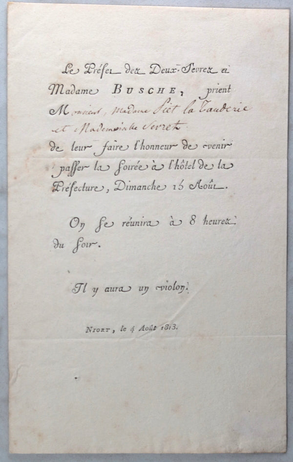France Invitation célébrer la fête de l'Empereur Napoleon,15 août 1813
