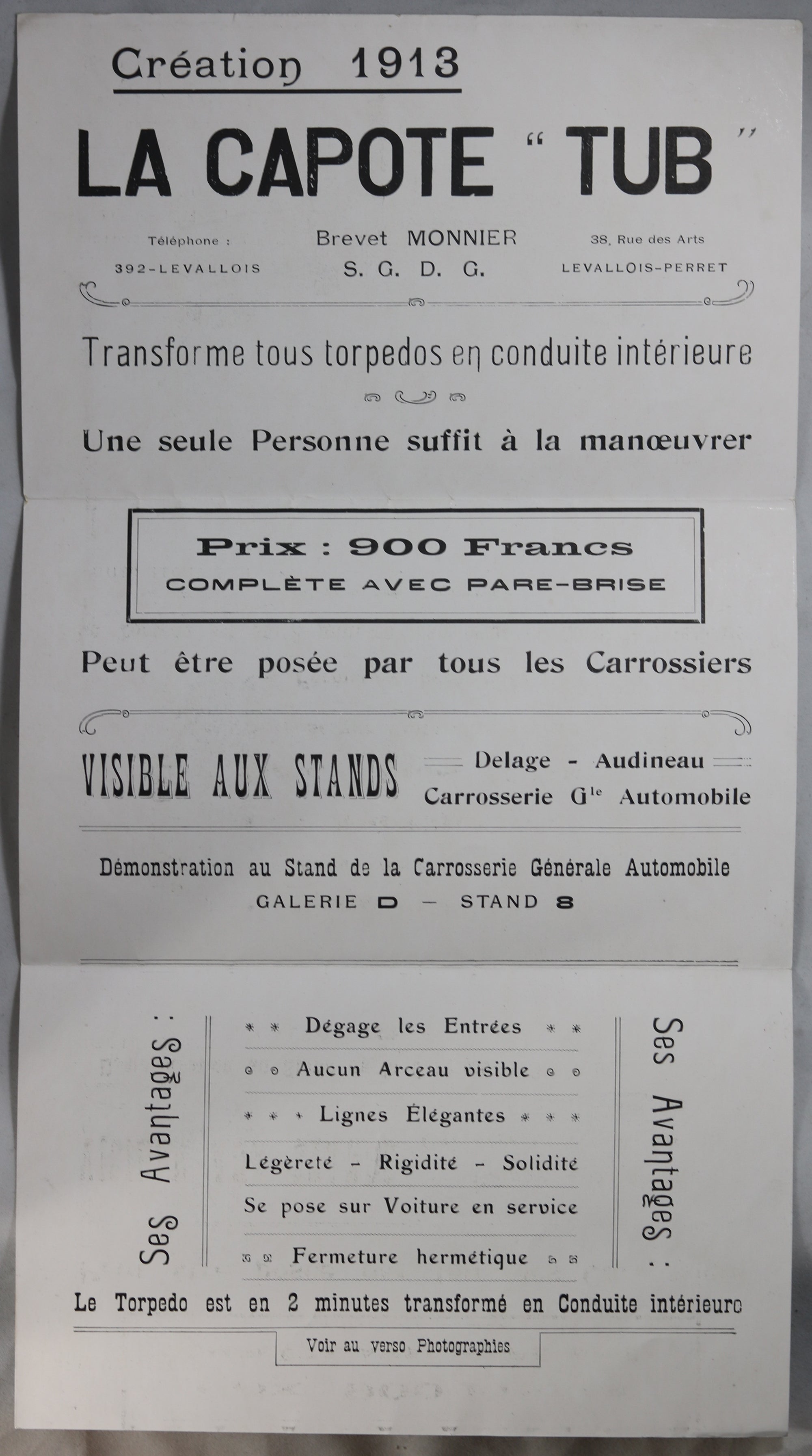 France automobile dépliant publicitaire La Capote “TUB” @1913