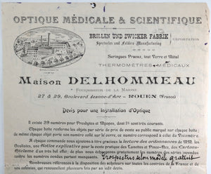 France, devis pour une installation d’Optique, Rouen vers 1900