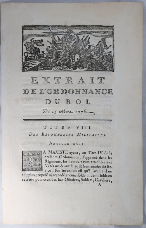 France document sur récompenses militaires 1776 (Louis XVI)