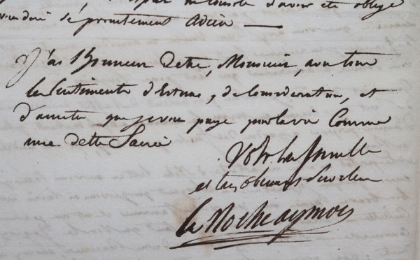 France, lettre de La Roche Aymon, cardinal et grand aumônier de France