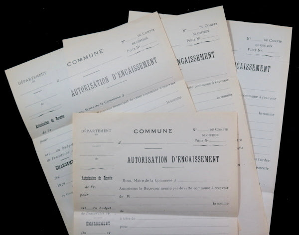 France, lot de 4 documents 'Autorisation d’Encaissement' vierges