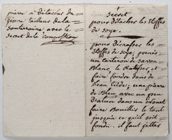 France recette Secret pour détacher les Etoffes de soye c. 18eme