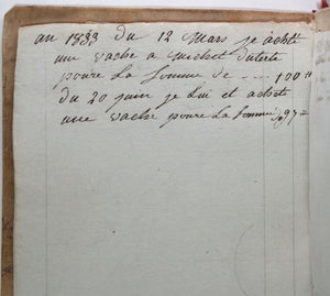 France livre de comptes d'agriculteur 1822-1835, couvert parchemin16e