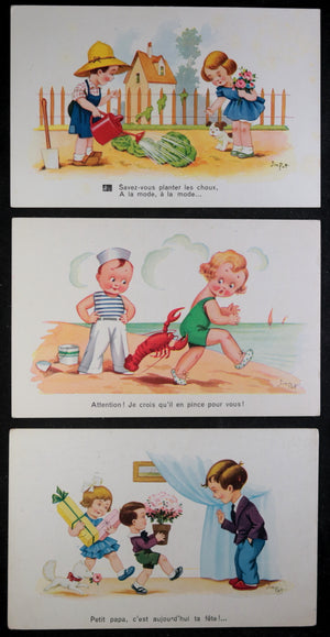 France lot d 5 cartes postales Patt  humoristiques avec enfants c.1942