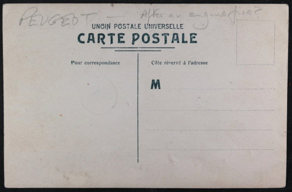 France photo postcard early Peugeot with engine trouble France photo postcard early Peugeot with engine trouble