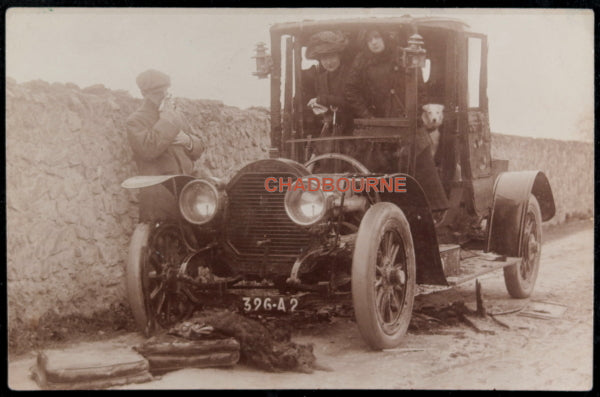 France photo postcard early Peugeot with engine trouble