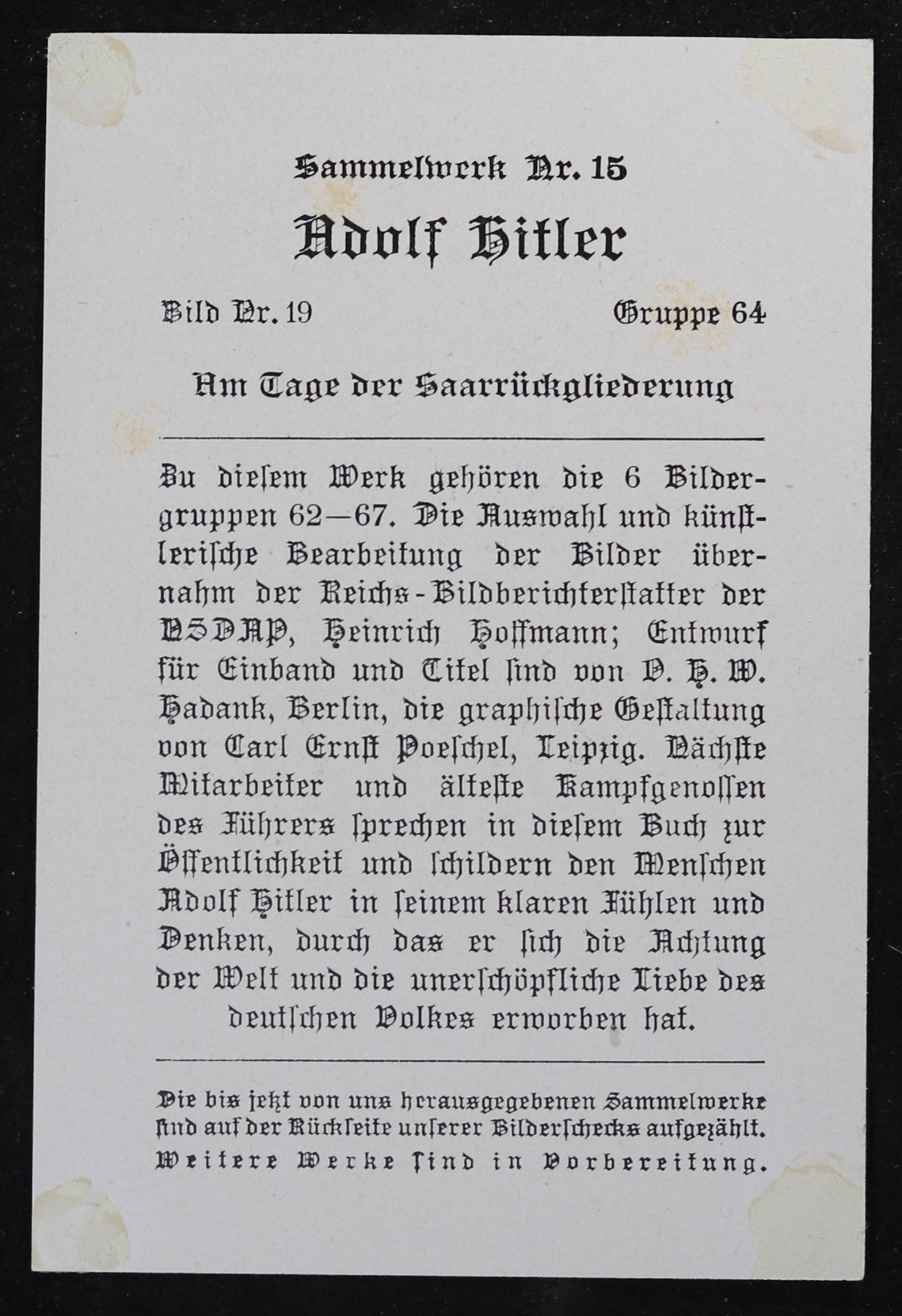 German propaganda photograph Hitler meeting old lady (Saar) 1935