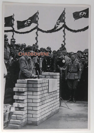 German propaganda photograph Hitler laying foundation wall 1935