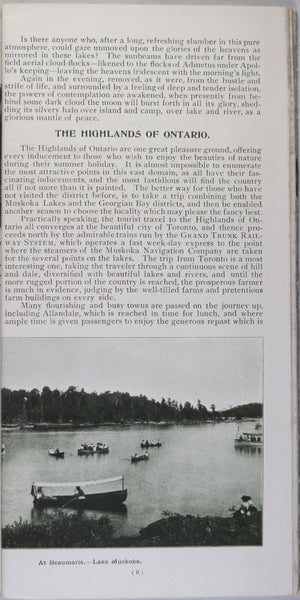 Grand Trunk Railway System and Muskoka Navigation Co. brochure c.1898