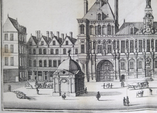 Gravure Hotel de Ville, Paris France par Merian c. 1660