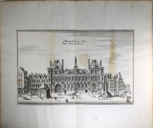 Gravure Hotel de Ville, Paris France par Merian c. 1660