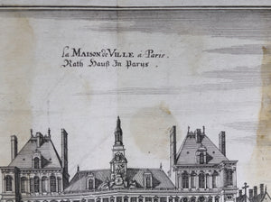 Gravure Hotel de Ville, Paris France par Merian c. 1660