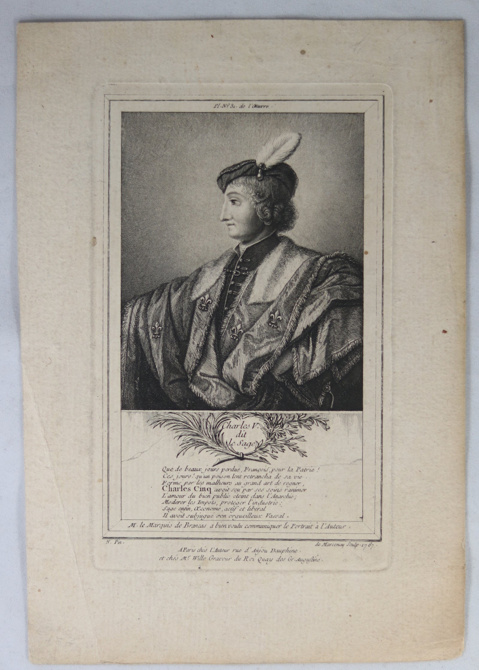 Gravure de Charles V dit le Sage, par de Marcenay 1767