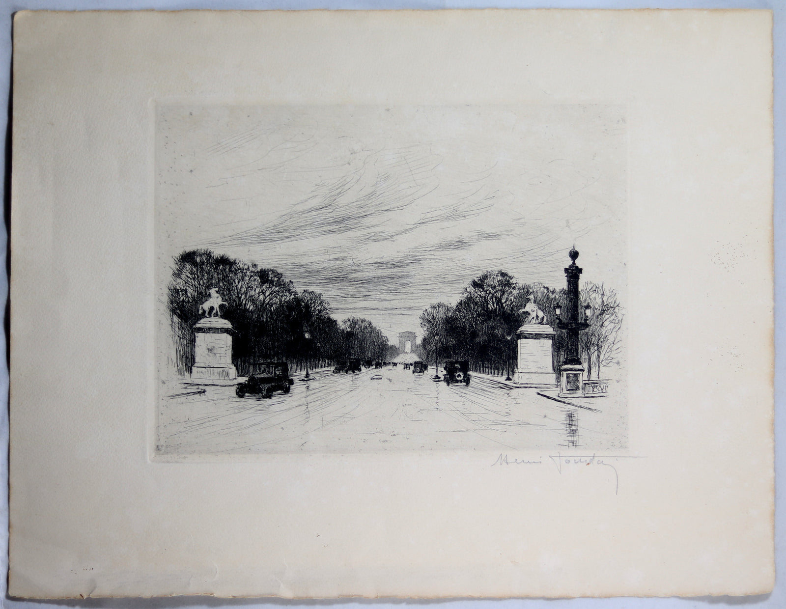 Gravure du Champs Elysée Paris, par Henri Jourdain @1920