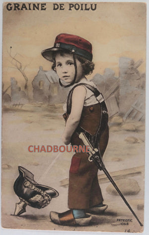 Guerre 14-18 France carte postale patriotique, jeune garcon calot 81 régiment