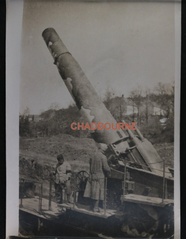 Guerre 14-18 France imposante piece artillerie lourde ( voie ferrée?)