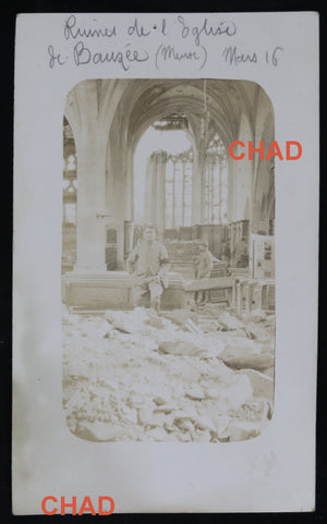 Guerre 14-18 CPA photo 1916 ruines de l’église de Beauzée (Meuse)