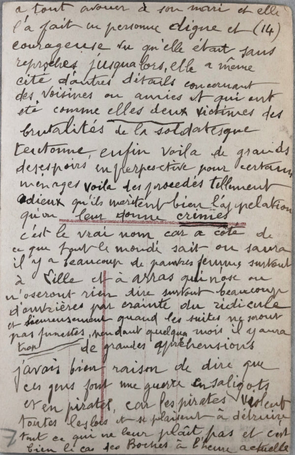 Guerre 14-18 CPA,  texte sur sort femmes françaises pendant guerre
