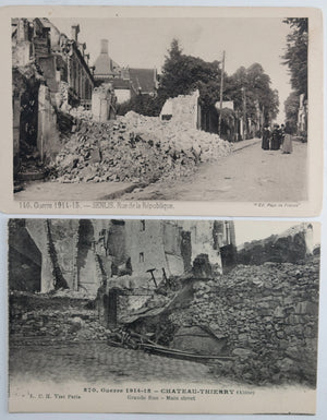 Guerre 14-18 France 4 cartes postales avec photos ruines (1914-18)