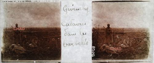 Guerre 14-18 Givenchy cadavres dans barbelés photos sur verre (WW1)